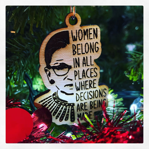 RBG wooden engraved ornament.