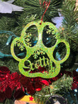 Custom Pet Paw ornament with name